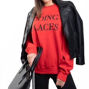 Red “Going Places” sweatshirt by Departure sz. Small $88